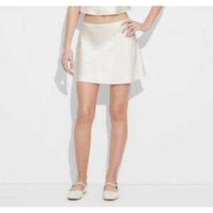 Wild Fable Women Ivory Off White Satin Lace Trim Mini Slip Skirt Size L